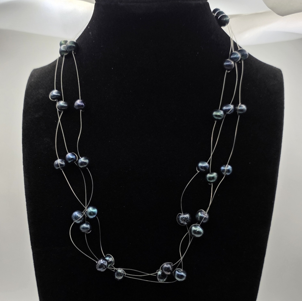 Multi-Strand Dark Pearl Beaded Necklace